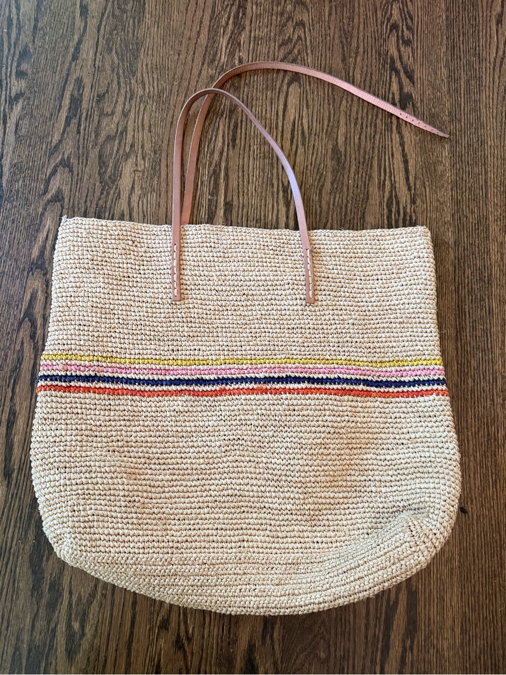 Velvet by Graham and Spencer Woven Straw Tote Bag with Multicolor Stripe Ez Fix